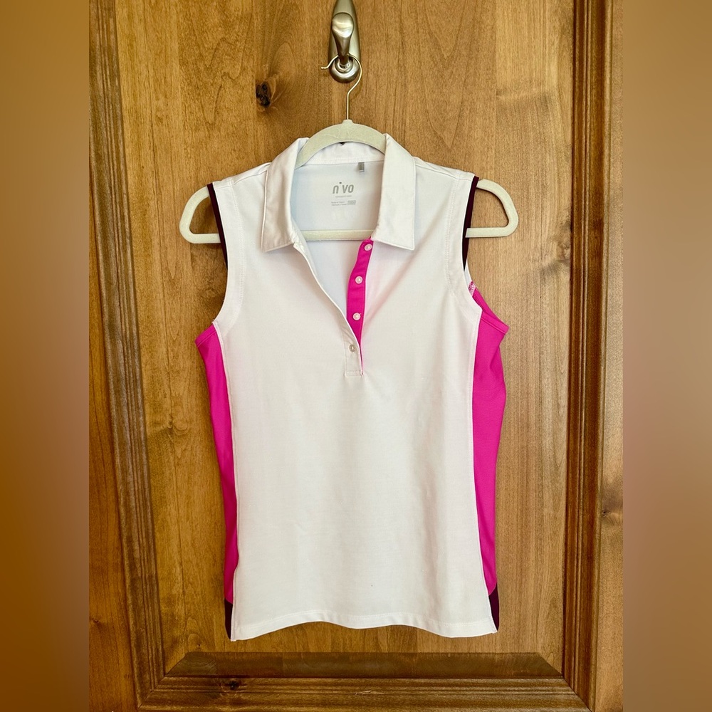 White and Pink Sleeveless Golf Polo